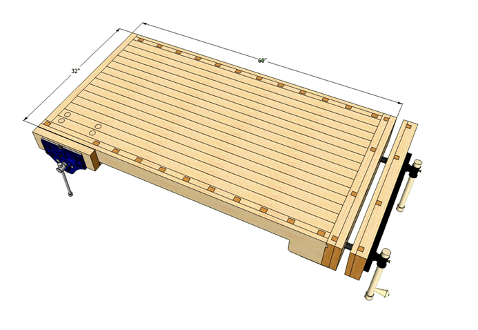 Workbench top with vises
