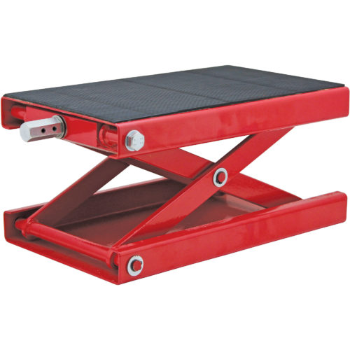 Motorcycle jack to lift workbench up off the floor and on to the mobile base